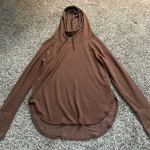 brown athletic long sleeved hoodie